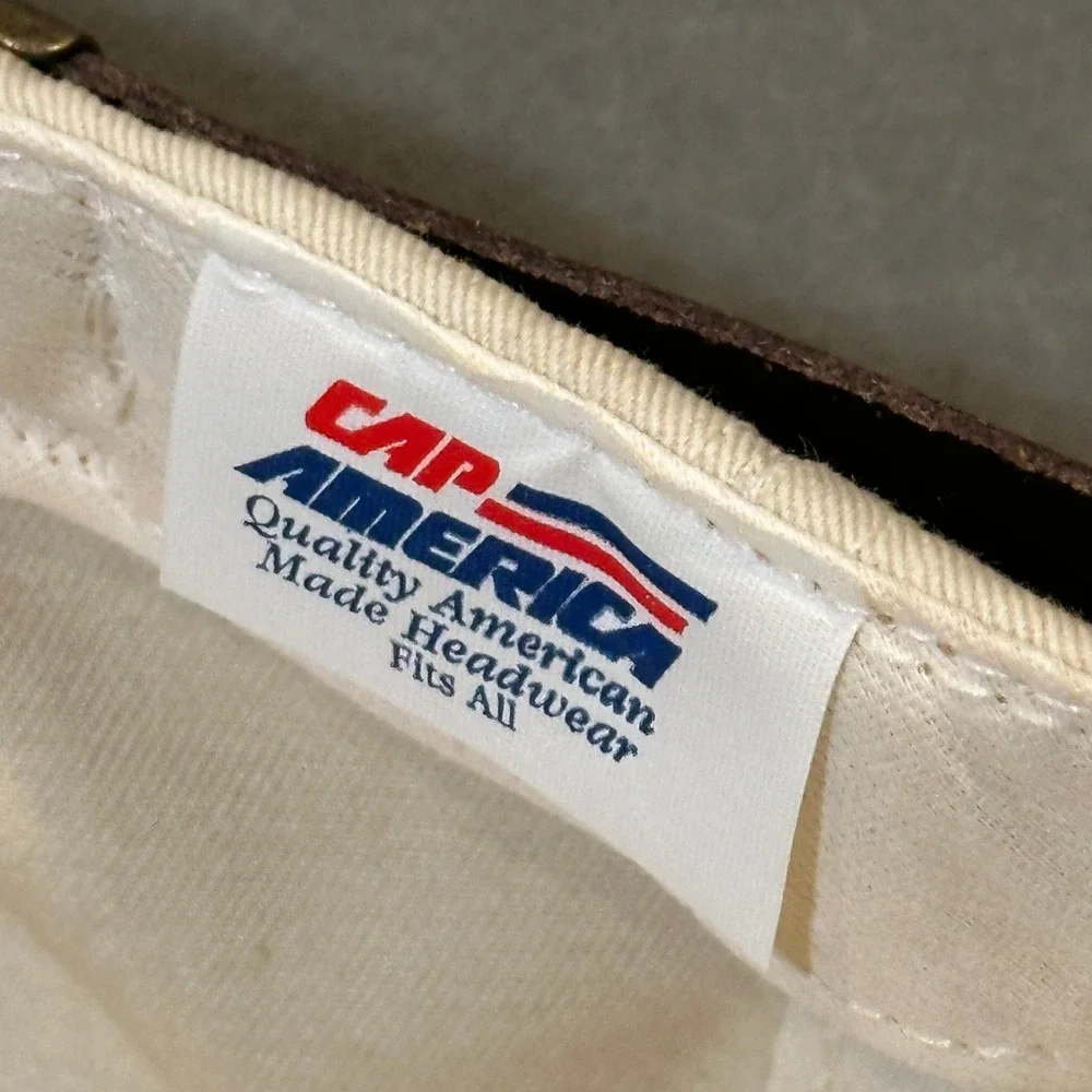 Vintage Cap America Buckeye Hat Tan Cotton Strapback Dad Cap‎ Leather Strap